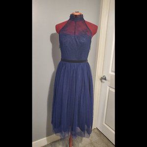 Backless, dark blue, lace dress, Asos, size 6